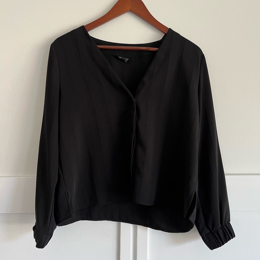 Top Shop Black Blouse button up business casual 3/4 sleeve top
